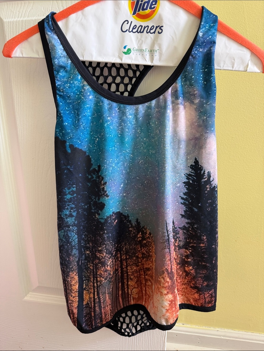 Galaxy Forest Print Athletic Tank Top in Blue and Orange